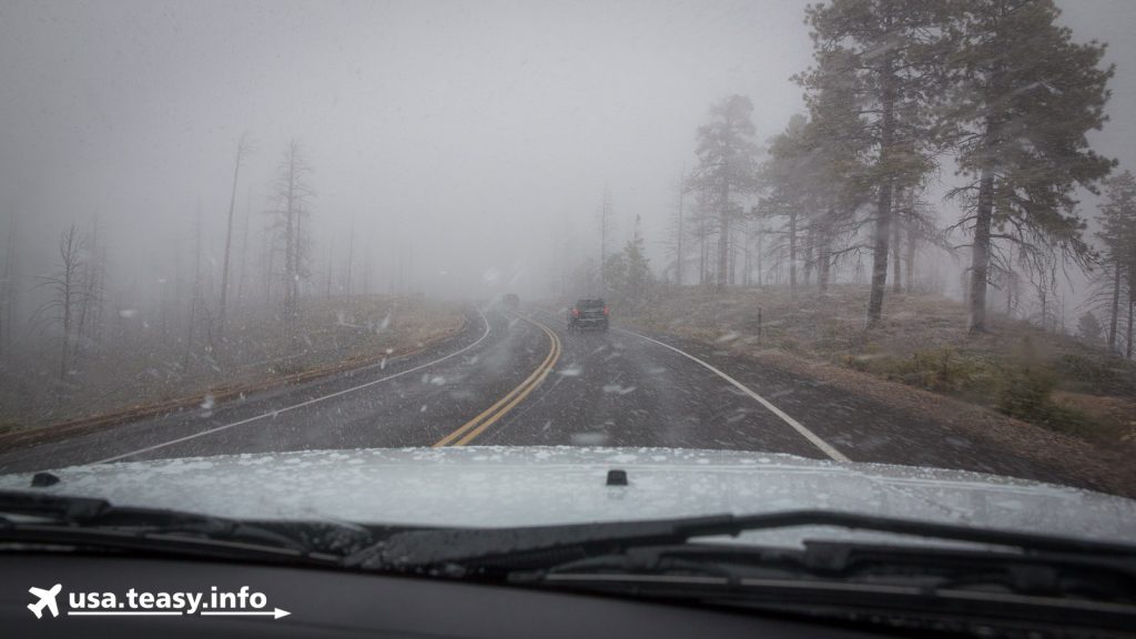 Wintereinbruch am Bryce Canyon: Die Temperatur fiel auf Null Grad und Schneefall setzte ein.